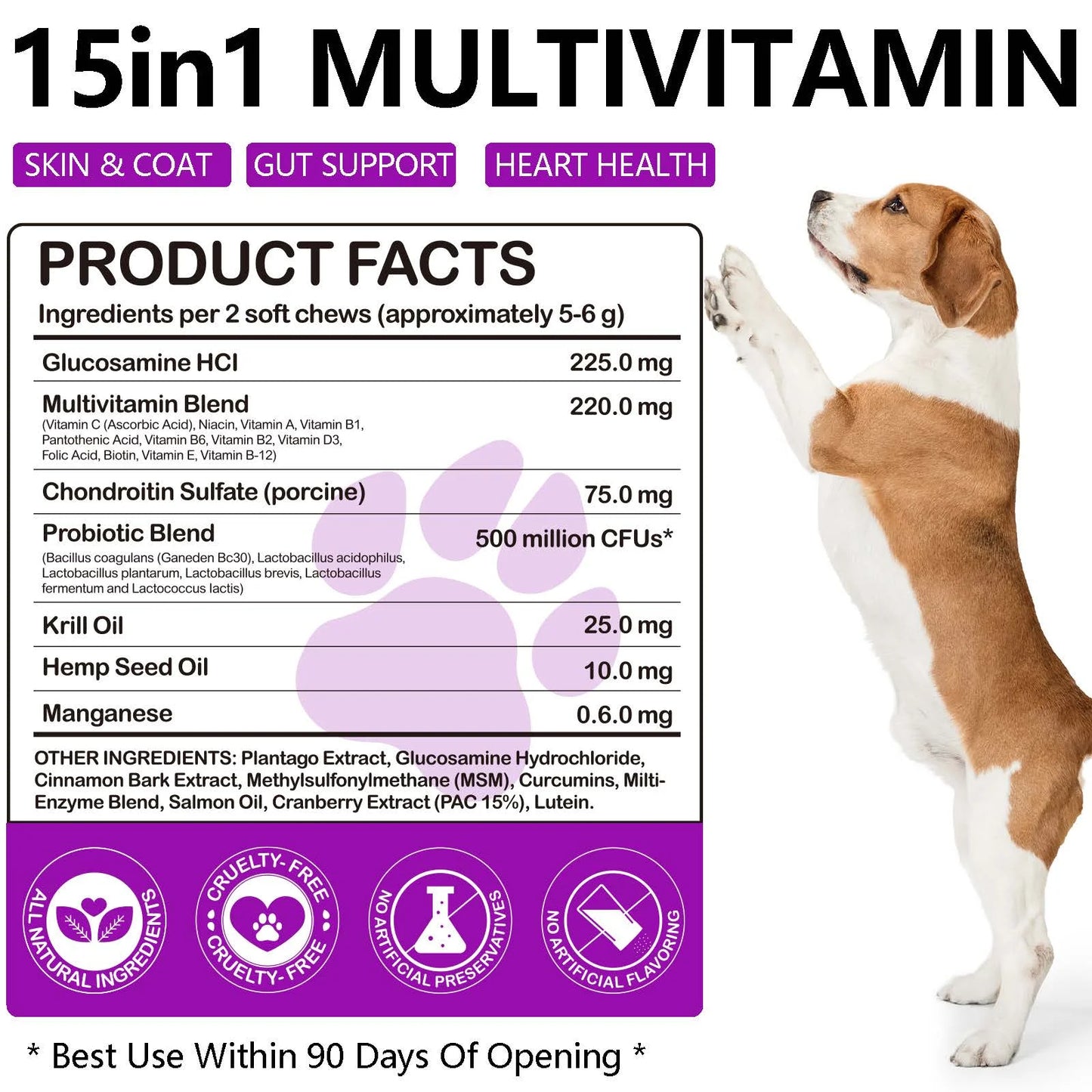 Oimmal 15-in-1 Multivitamin + Hip & Joint + Skin & Coat with Duck Flavor 150 Chews