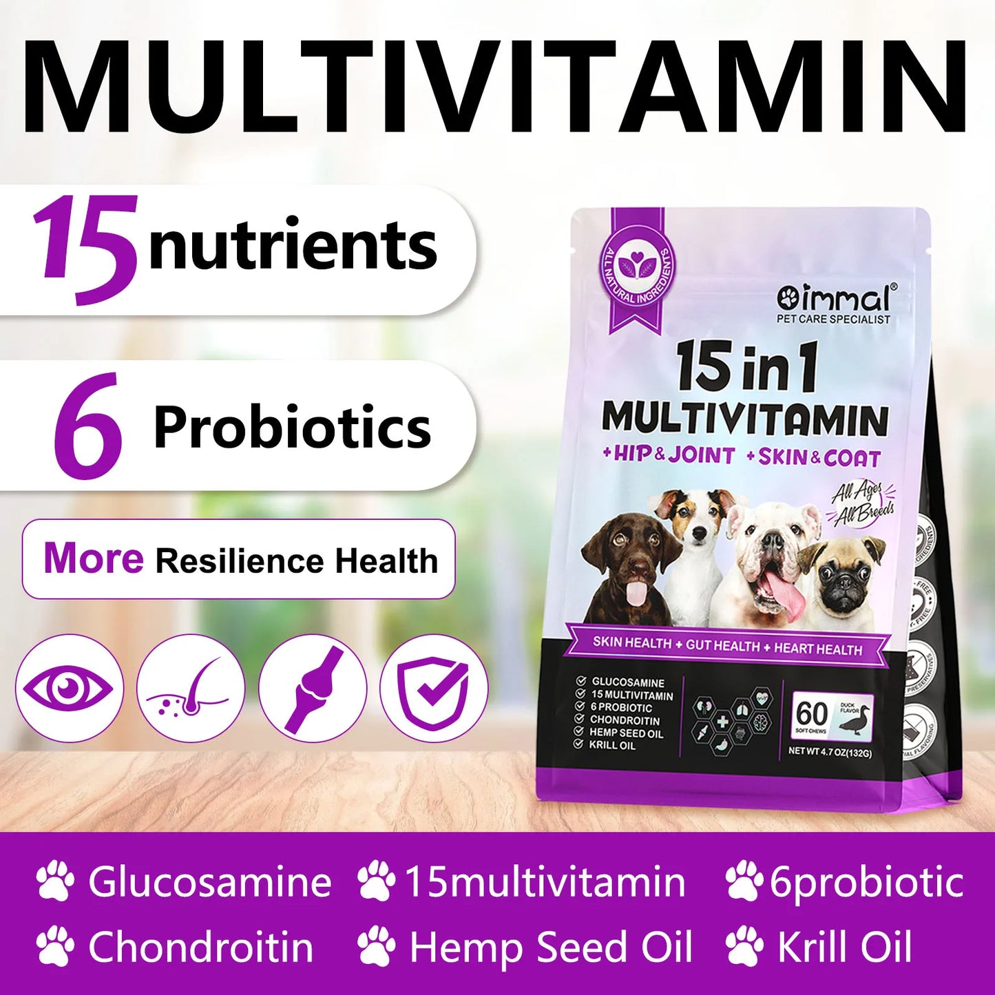 Oimmal 15-in-1 Multivitamin + Hip & Joint + Skin & Coat