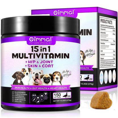 Oimmal 15-in-1 Multivitamin + Hip & Joint + Skin & Coat with Duck Flavor 150 Chews