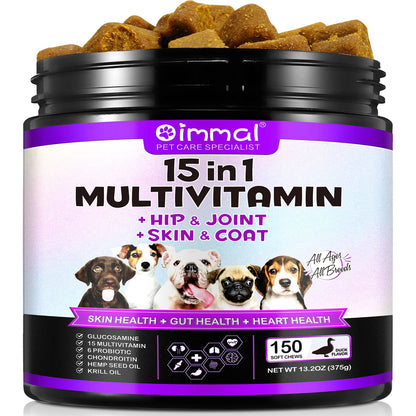 Oimmal 15-in-1 Multivitamin + Hip & Joint + Skin & Coat with Duck Flavor 150 Chews